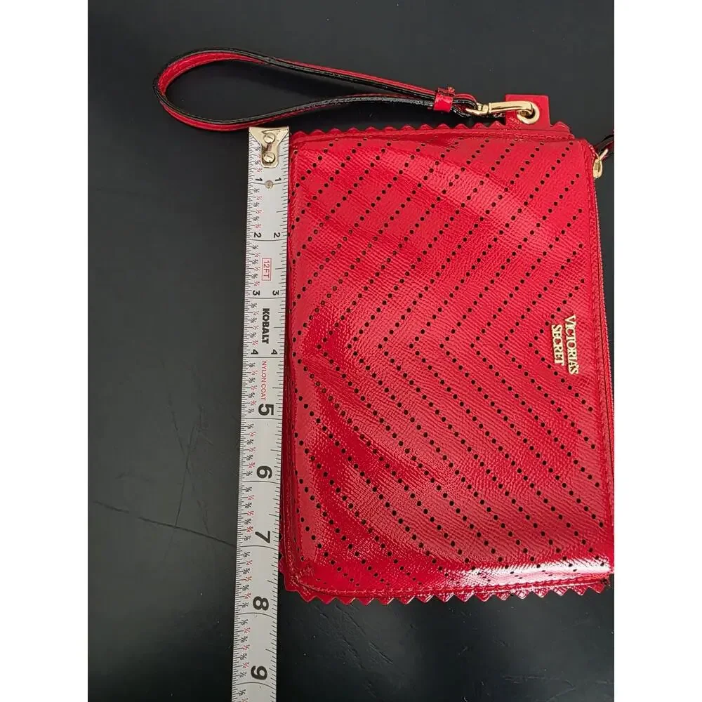 Victorias Secret Wristlet Red Clutch Purse With Closure Chevron Dot Pattern‎
